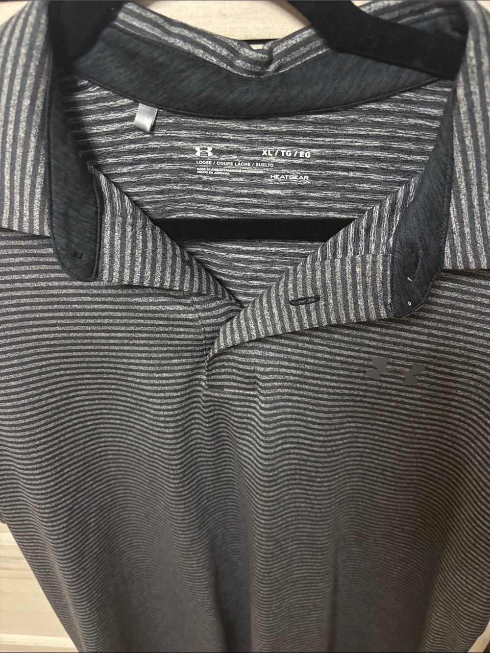 Under Armour Men’s Black and Gray Striped HeatGear Polo
